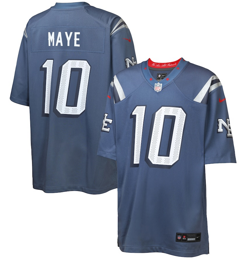 Youth New England Patriots #10 Drake Maye Nike 2025 Rivalries blue Limited Jersey